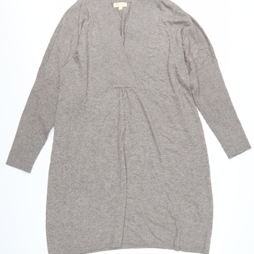 Monsoon Women’s Grey Knit Long Sleeve V-Neck Shift Dress L