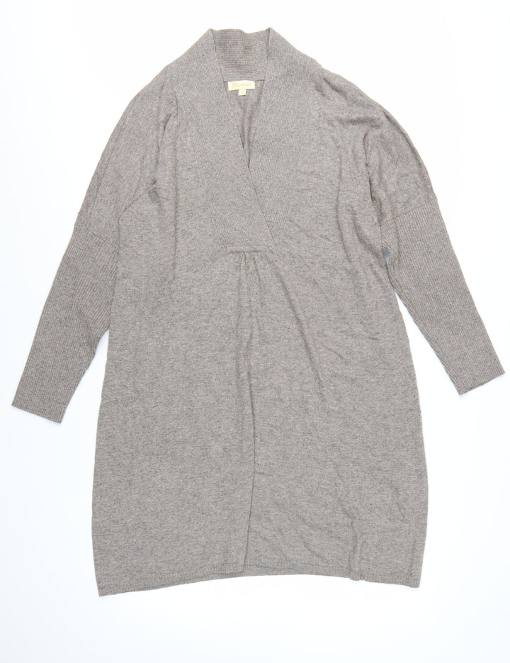 Monsoon Women’s Grey Knit Long Sleeve V-Neck Shift Dress L