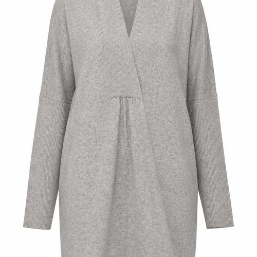 Monsoon Women’s Grey Knit Long Sleeve V-Neck Shift Dress L