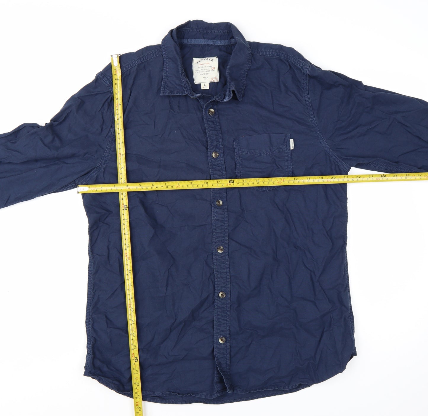 Fat Face Men's Blue Cotton Long Sleeve Button-Up Shirt Size L