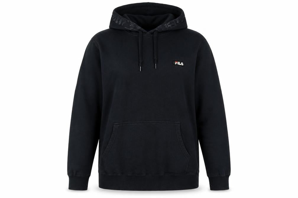 Front view of Fila women’s black xxl pullover hoodie cotton blend logo
