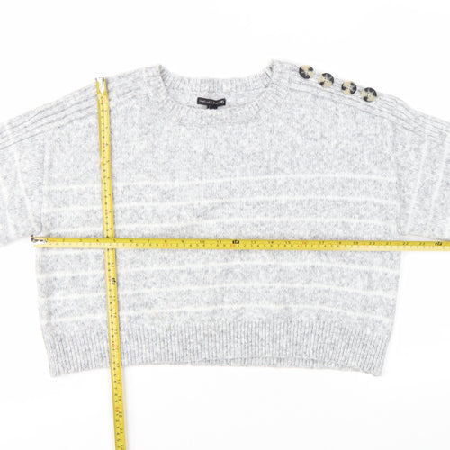 River Island Womens Grey Striped Crew Neck Button Detail Jumper Size M