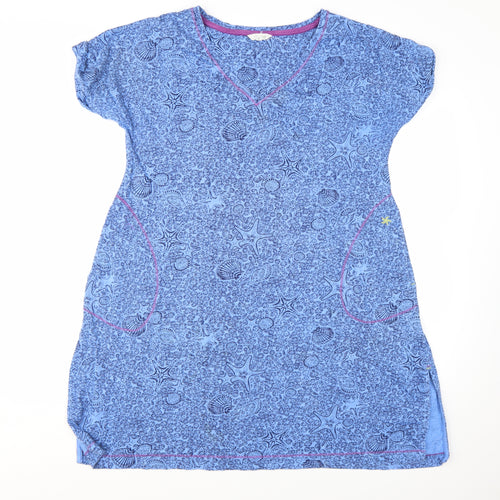 White Stuff Women's Blue Cotton Shift Dress Size S Short Sleeve Casual
