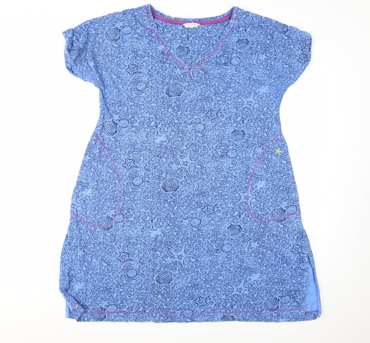White Stuff Women's Blue Cotton Shift Dress Size S Short Sleeve Casual