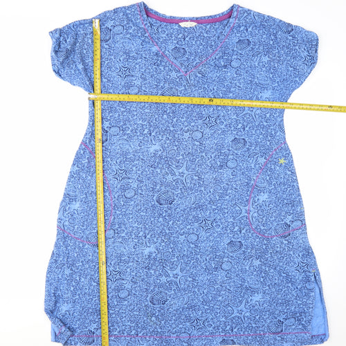 White Stuff Women's Blue Cotton Shift Dress Size S Short Sleeve Casual