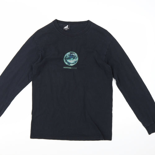AGORA Men's Black Long Sleeve Space Graphic Cotton T-Shirt Size S