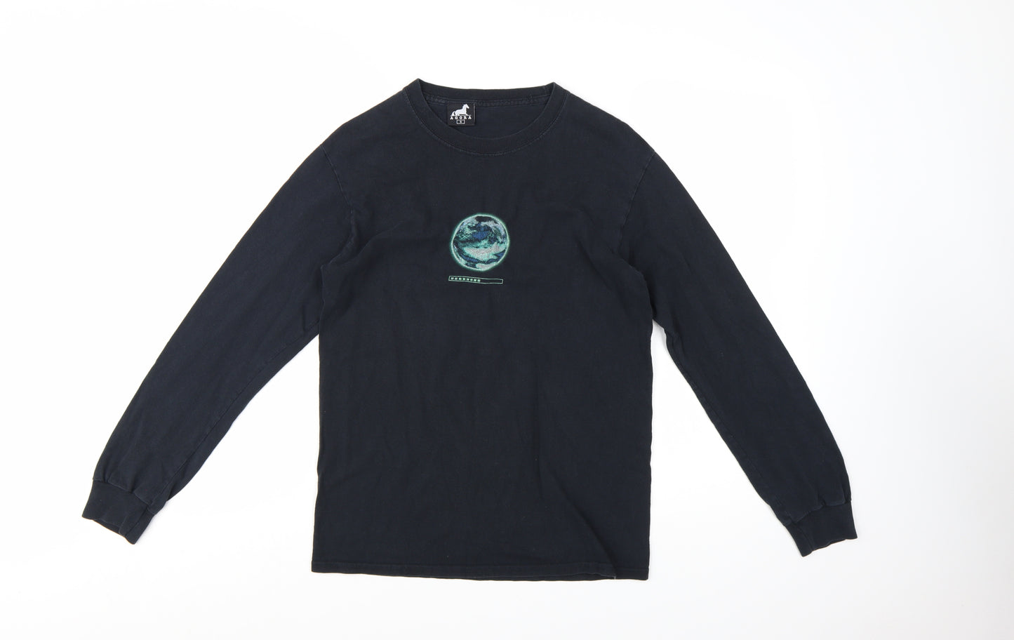 AGORA Men's Black Long Sleeve Space Graphic Cotton T-Shirt Size S
