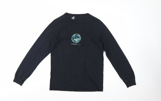 AGORA Men's Black Long Sleeve Space Graphic Cotton T-Shirt Size S
