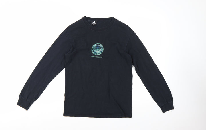 AGORA Men's Black Long Sleeve Space Graphic Cotton T-Shirt Size S