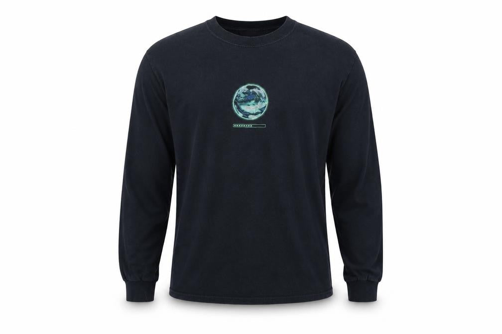 AGORA Men's Black Long Sleeve Space Graphic Cotton T-Shirt Size S