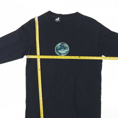 AGORA Men's Black Long Sleeve Space Graphic Cotton T-Shirt Size S