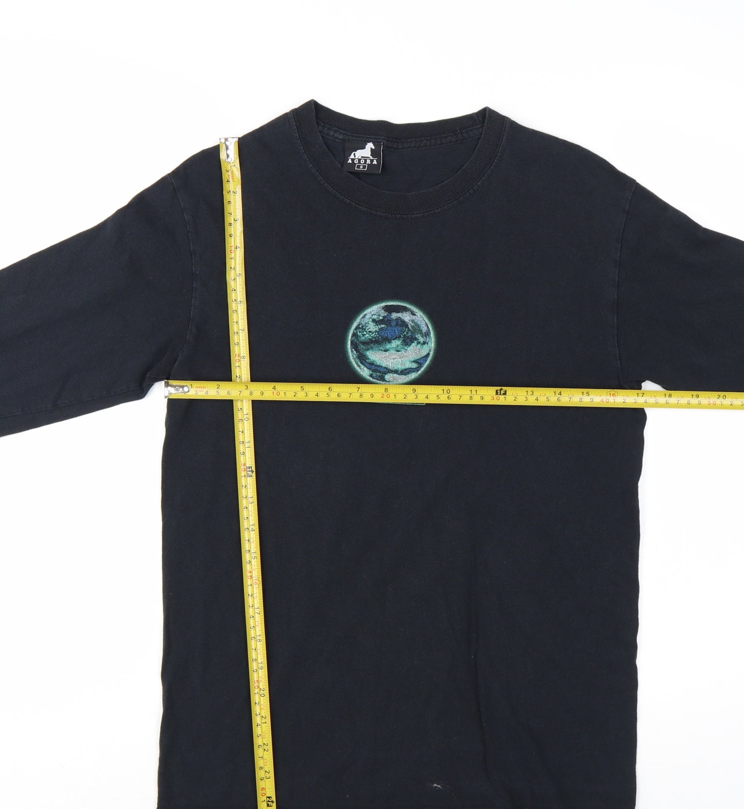 AGORA Men's Black Long Sleeve Space Graphic Cotton T-Shirt Size S
