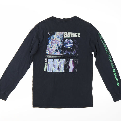 AGORA Men's Black Long Sleeve Space Graphic Cotton T-Shirt Size S