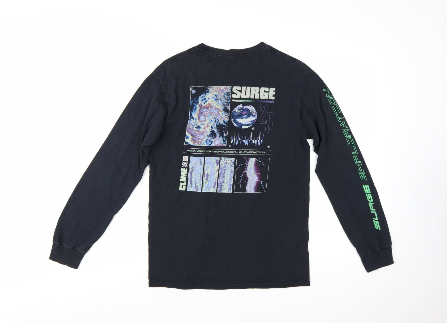 AGORA Men's Black Long Sleeve Space Graphic Cotton T-Shirt Size S