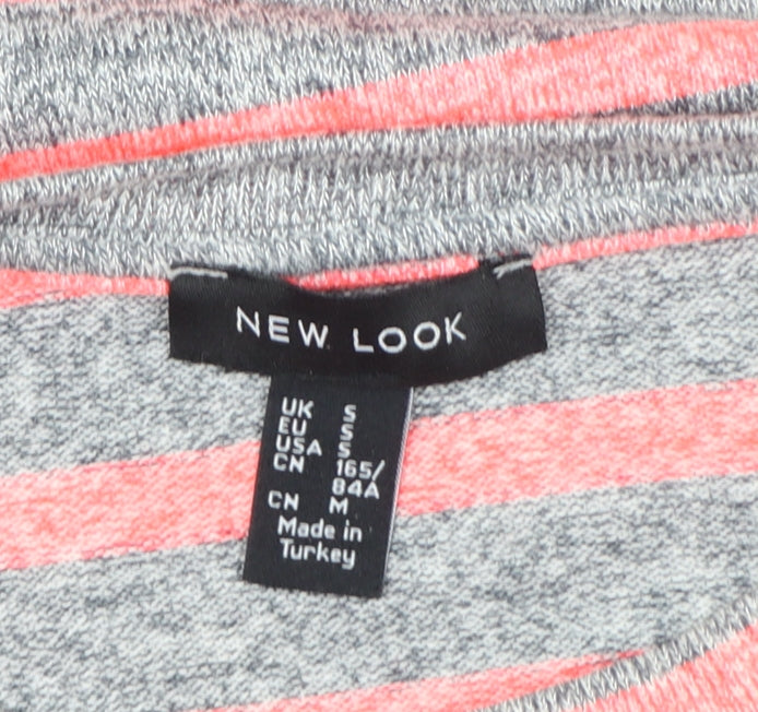 New Look Women's Grey Pink Striped Cropped Long Sleeve T-Shirt Size S