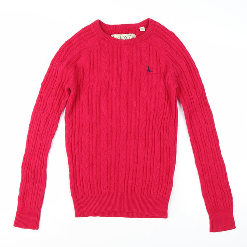Jack Wills Women's Pink Cable-Knit Jumper UK 8 Merino Wool Blend