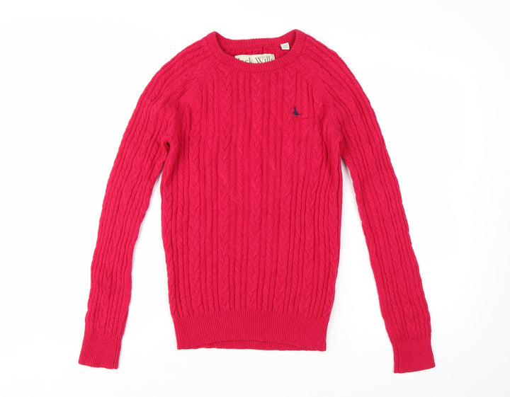 Jack Wills Women's Pink Cable-Knit Jumper UK 8 Merino Wool Blend