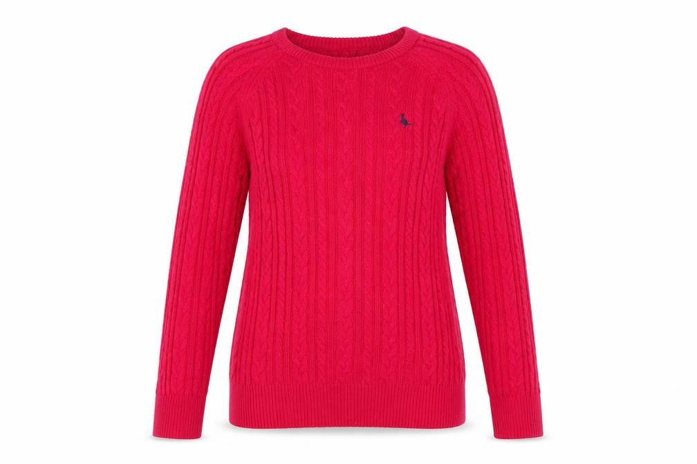 Jack Wills Women's Pink Cable-Knit Jumper UK 8 Merino Wool Blend
