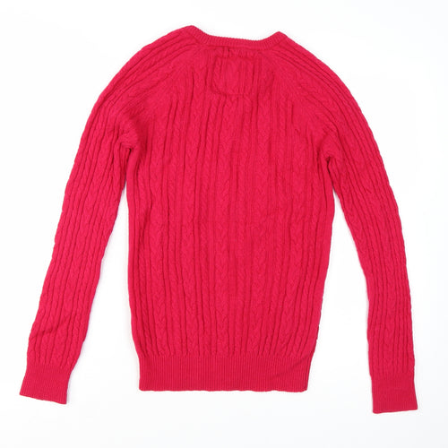 Jack Wills Women's Pink Cable-Knit Jumper UK 8 Merino Wool Blend