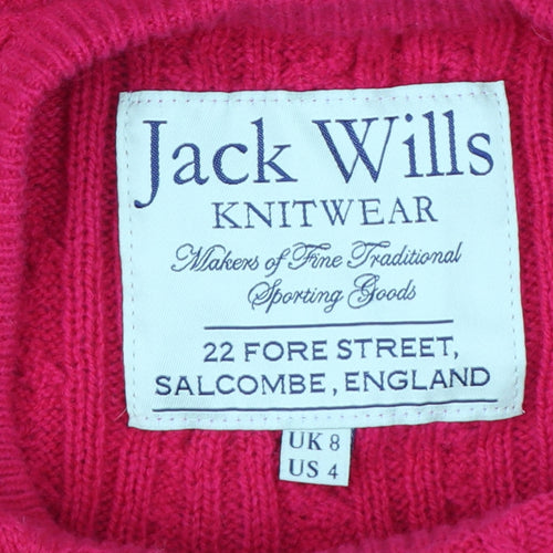 Jack Wills Women's Pink Cable-Knit Jumper UK 8 Merino Wool Blend
