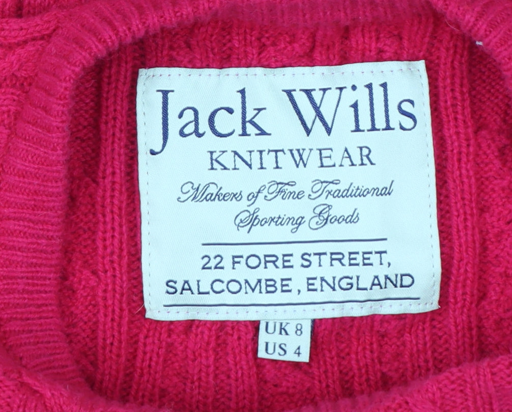 Jack Wills Women's Pink Cable-Knit Jumper UK 8 Merino Wool Blend