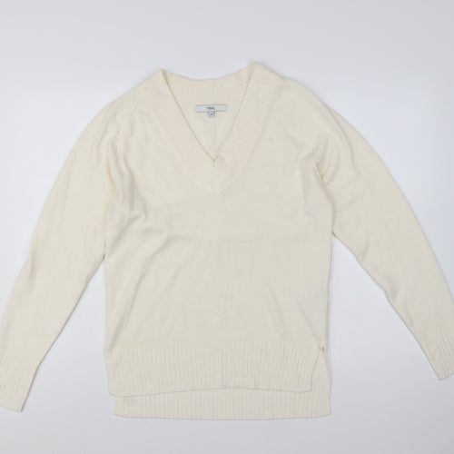 Next Women Ivory V-Neck Acrylic Pullover Jumper XS