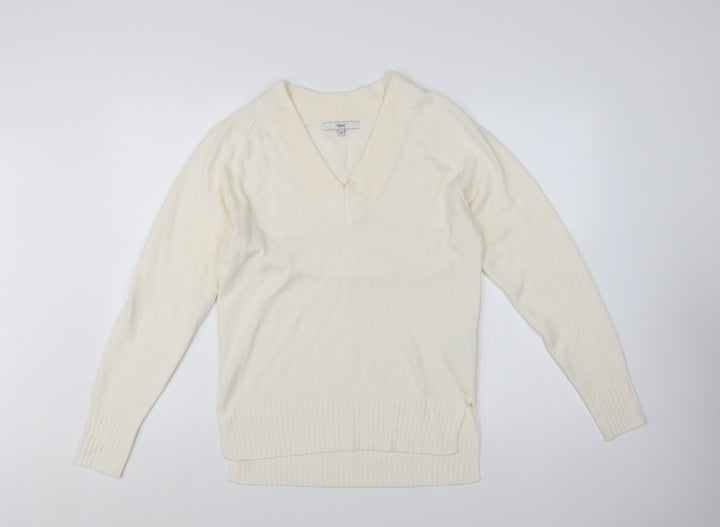 Next Women Ivory V-Neck Acrylic Pullover Jumper XS