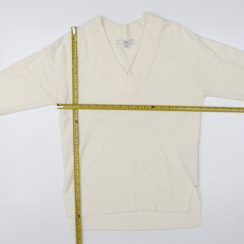 Next Women Ivory V-Neck Acrylic Pullover Jumper XS
