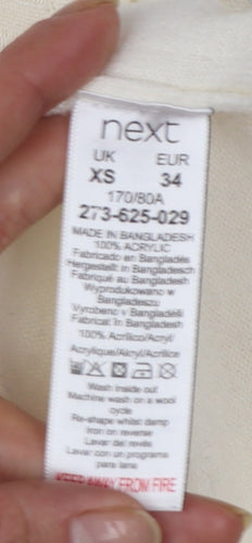Next Women Ivory V-Neck Acrylic Pullover Jumper XS