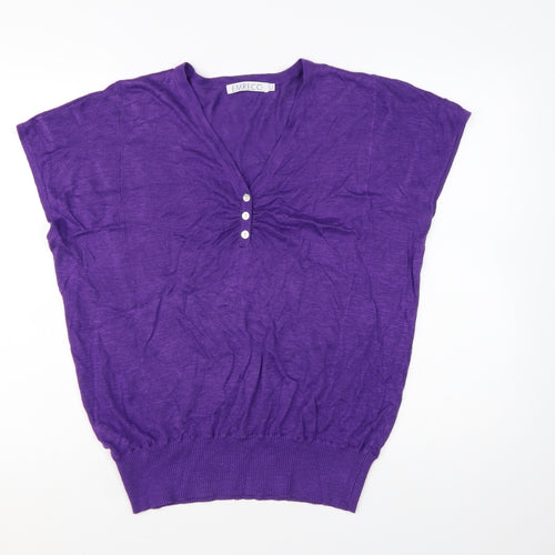 Emreco Women's Purple Henley Knit Jumper Size 16 V-Neck Lightweight