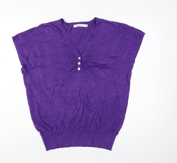 Emreco Women's Purple Henley Knit Jumper Size 16 V-Neck Lightweight