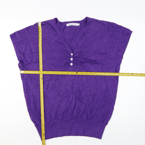 Emreco Women's Purple Henley Knit Jumper Size 16 V-Neck Lightweight