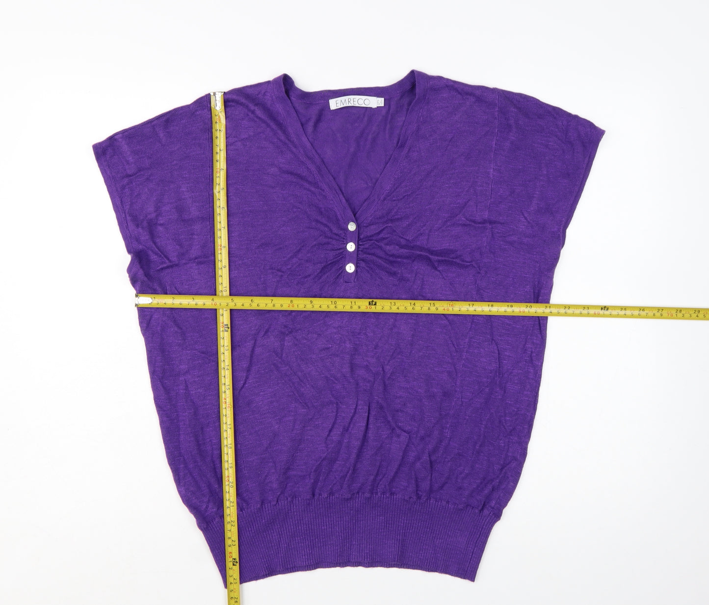 Emreco Women's Purple Henley Knit Jumper Size 16 V-Neck Lightweight
