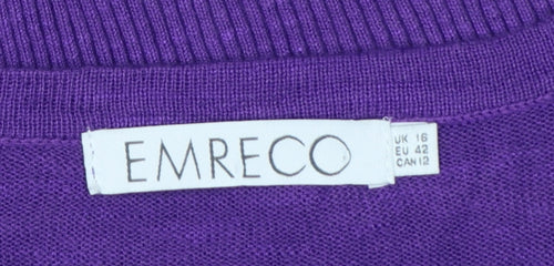Emreco Women's Purple Henley Knit Jumper Size 16 V-Neck Lightweight