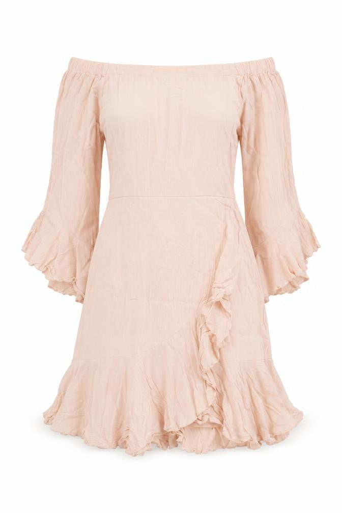 Pull&Bear Women’s Beige Off Shoulder Ruffle Boho Dress Size 8