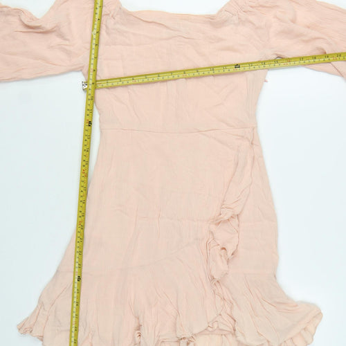 Pull & Bear Women’s Beige Off Shoulder Ruffle Boho Dress Size 8