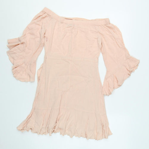 Pull & Bear Women’s Beige Off Shoulder Ruffle Boho Dress Size 8
