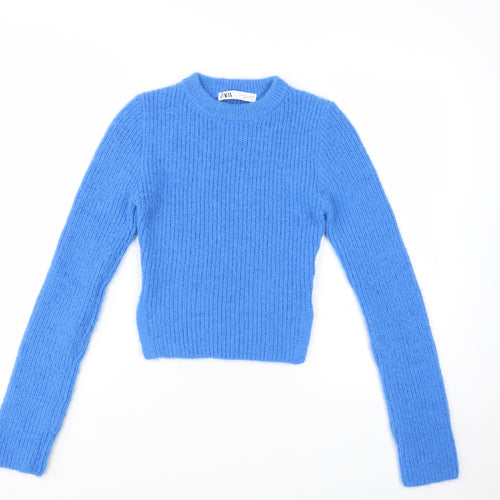 ZARA Women’s Blue Knit Pullover Jumper Size S Crew Neck Long Sleeve