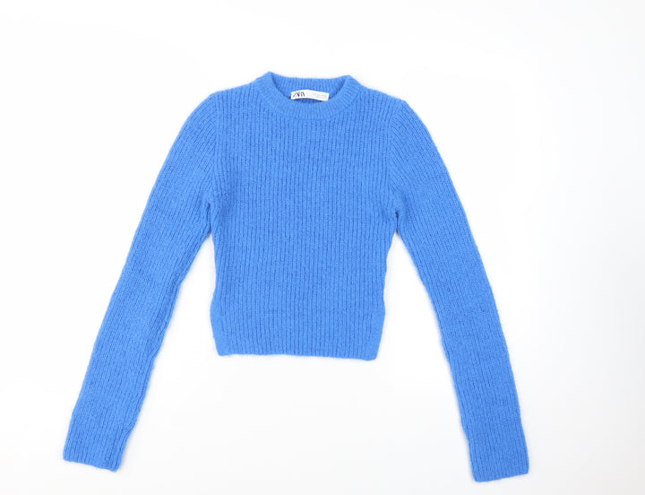 ZARA Women’s Blue Knit Pullover Jumper Size S Crew Neck Long Sleeve
