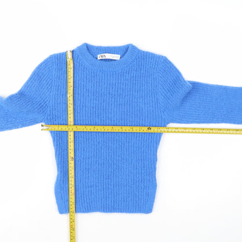 ZARA Women’s Blue Knit Pullover Jumper Size S Crew Neck Long Sleeve
