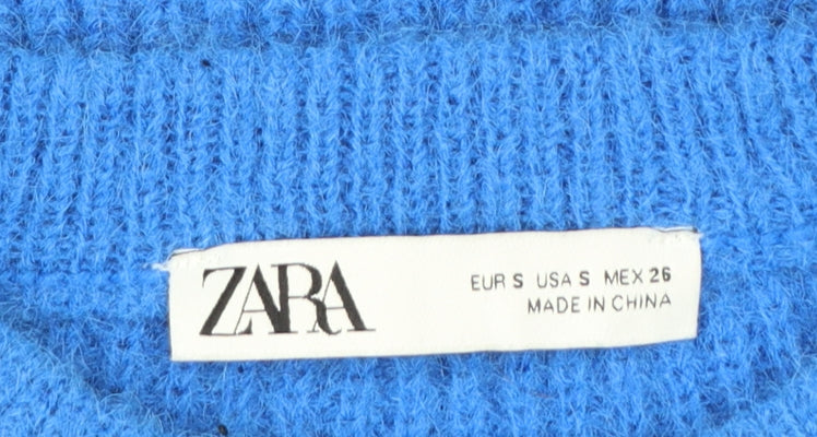 ZARA Women’s Blue Knit Pullover Jumper Size S Crew Neck Long Sleeve