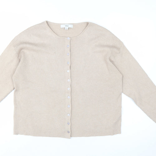 Marks and Spencer Women Beige Size 16 Cardigan Knit Jumper