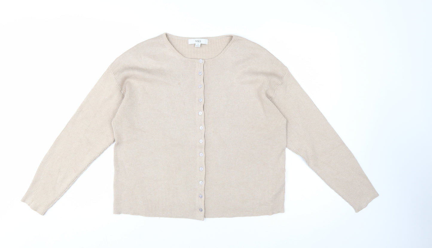 Marks and Spencer Women Beige Size 16 Cardigan Knit Jumper