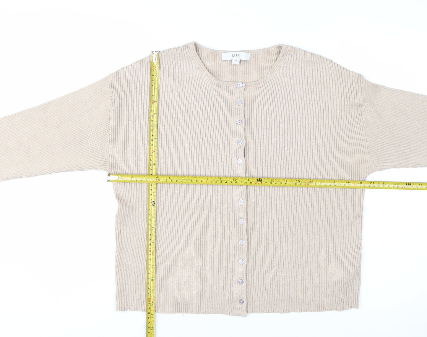 Marks and Spencer Women Beige Size 16 Cardigan Knit Jumper