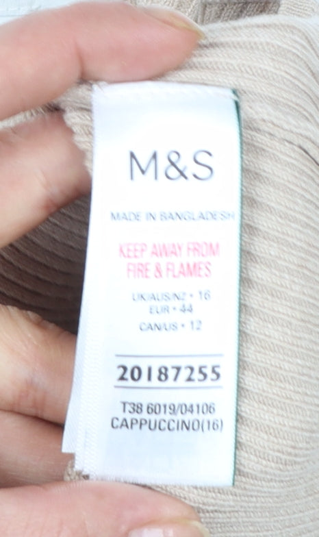 Marks and Spencer Women Beige Size 16 Cardigan Knit Jumper