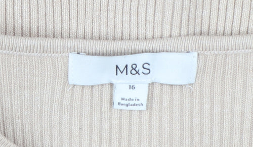 Marks and Spencer Women Beige Size 16 Cardigan Knit Jumper
