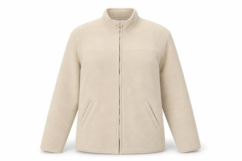 Front view of Wallis Women Beige Fleece Zip Jacket M Lined Warm Casual Style