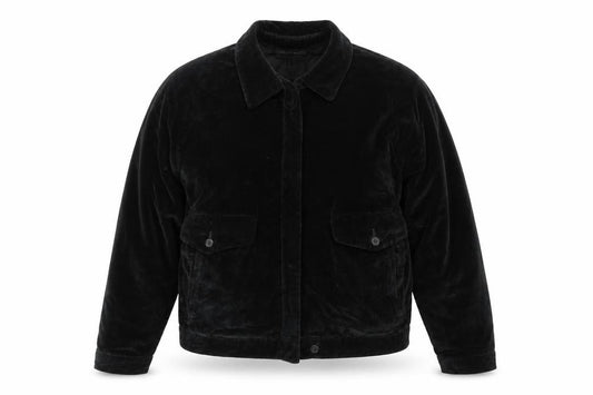 Front view of Nautica Women’s Black Velvet Cotton Bomber Jacket, size UK 12
