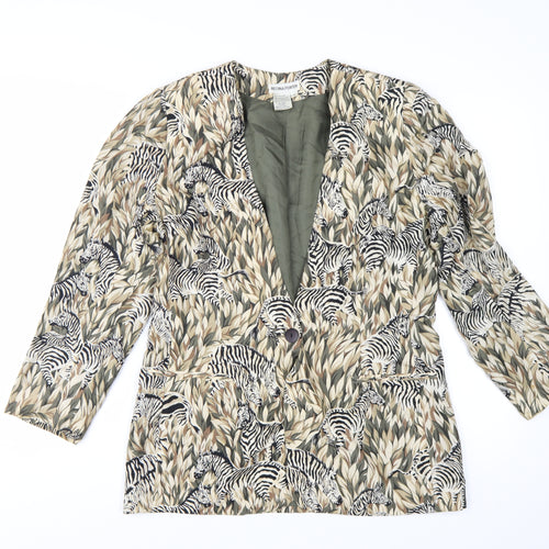 Regina Porter Womens Multicoloured Silk Animal Print Blazer Size 10