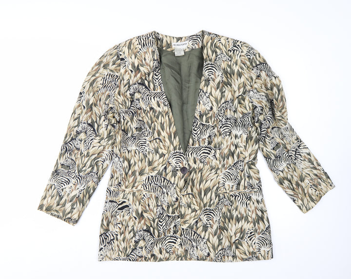Regina Porter Womens Multicoloured Silk Animal Print Blazer Size 10